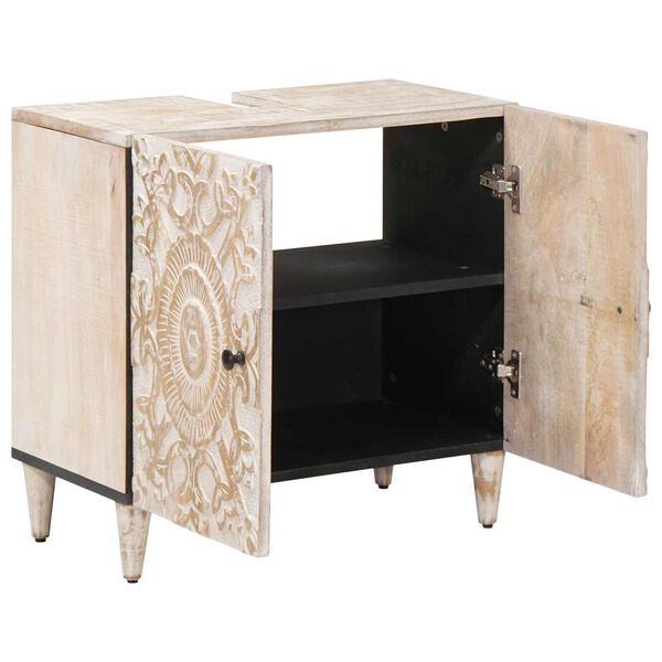 vidaXL Badrumssk&aring;p med handfat Vit 62 x 33 x 58 cm Massivt mangotr&auml;