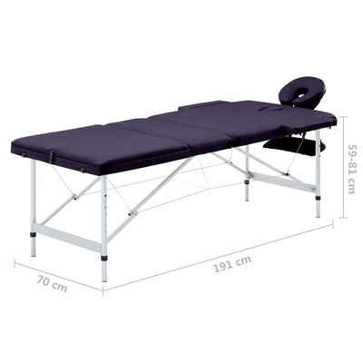 vidaXL Hopfällbar massagebänk 3 sektioner aluminium lila