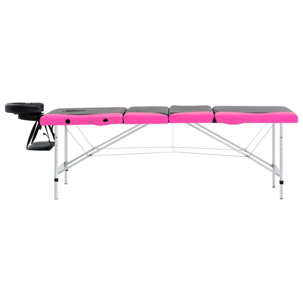 vidaXL Hopfällbar massagebänk 4 sektioner aluminium svart och rosa