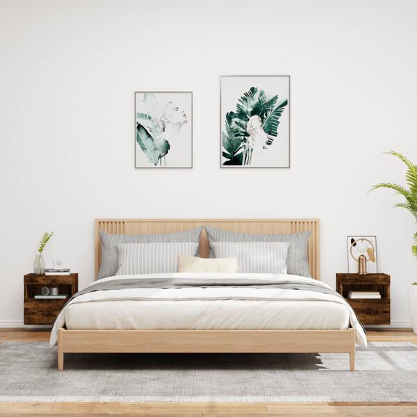 vidaXL Väggmonterad tv-bänk LED 2 st rökfärgad ek 40x30x40 cm