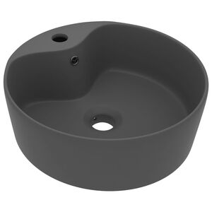 vidaXL Handfat med br&auml;ddavlopp matt m&ouml;rkgr&aring; 36x13 cm keramik