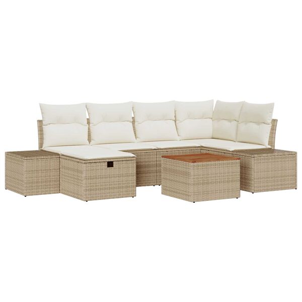 vidaXL Tr&auml;dg&aring;rdsoffset med kudde med lagring 7 pcs Beige Poly rattan