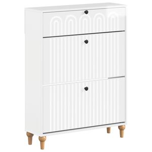 vidaXL Skosk&aring;p ALKMAAR 78 x 24 x 103 cm Konstruerat tr&auml; Vit h&ouml;gglans