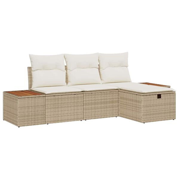 vidaXL Tr&auml;dg&aring;rdsoffset med kudde 4 pcs Beige Poly rattan