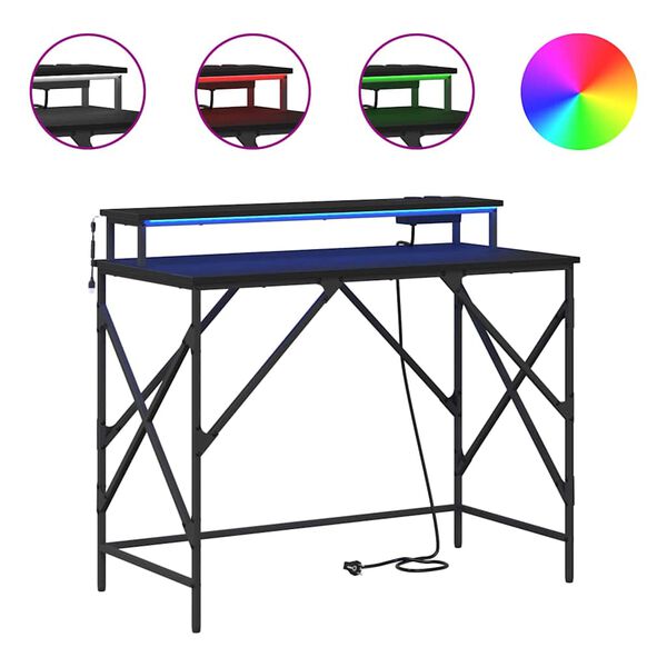 vidaXL Skrivbord med hylla Svart Ek 100 x 50 x 86,5 cm Konstruerat trä