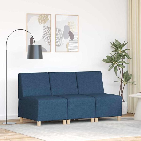vidaXL Modulsofa utan armst&ouml;d 3 pcs Bl&aring; 55 x 74 x 82 cm tyg