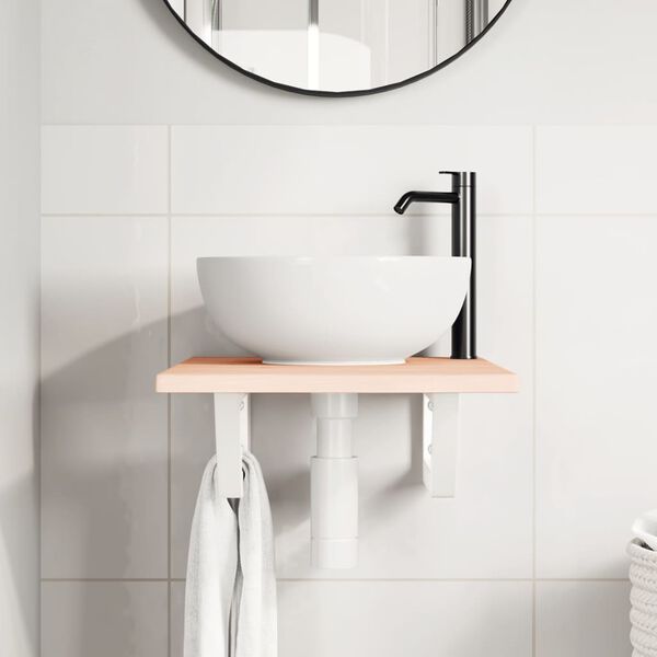 vidaXL Väggmonterad handfatshylla stål och massiv ek