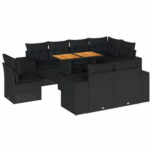 vidaXL Loungegrupp f&ouml;r tr&auml;dg&aring;rden m dynor 9 delar svart konstrottning