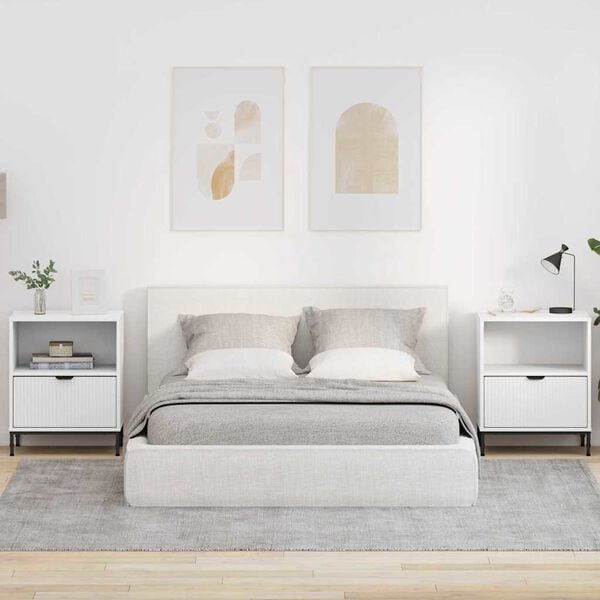 vidaXL Nattduksbord med l&aring;da 2 pcs Vit 49 x 36 x 61 cm Konstruerat tr&auml;