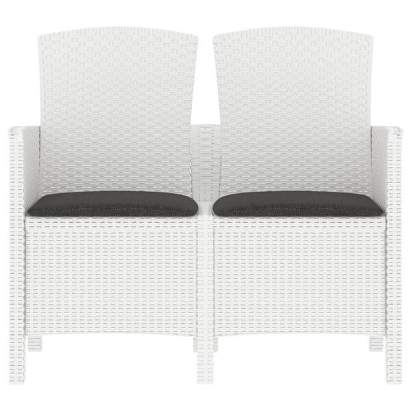 vidaXL Tr&auml;dg&aring;rdsb&auml;nk med dynor 2-sits PP-rotting vit