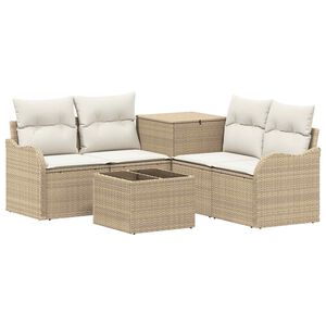 vidaXL Soffset 6 st Beige och kr&auml;mvit Poly Rattan och st&aring;l