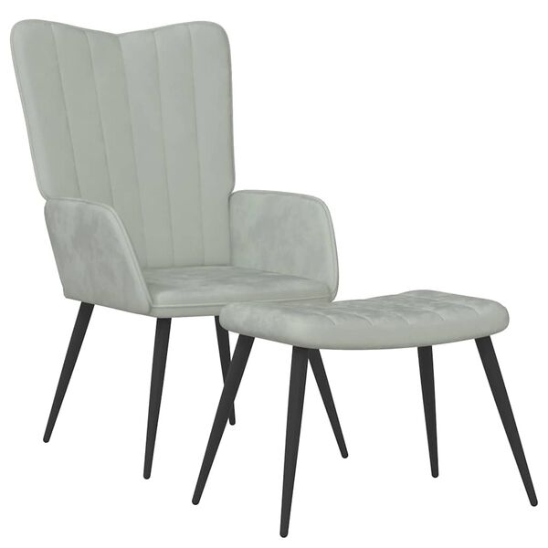 vidaXL Vilstol med fotpall ljusgr&aring; sammet