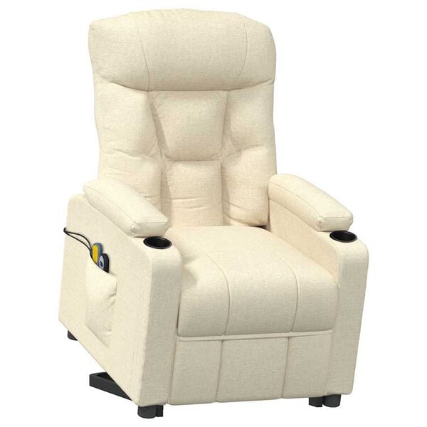 vidaXL Massagefåtölj med uppresningshjälp gräddvit tyg
