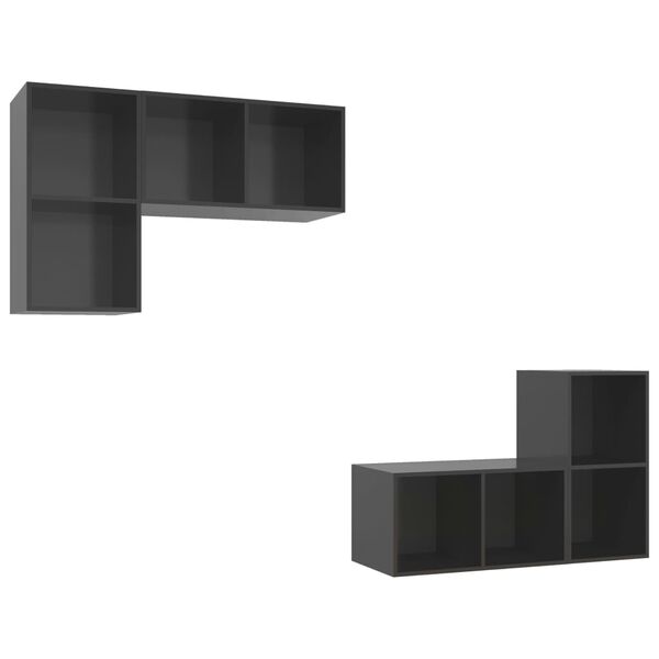 vidaXL Väggmonterade tv-skåp 4 st grå högglans konstruerat trä