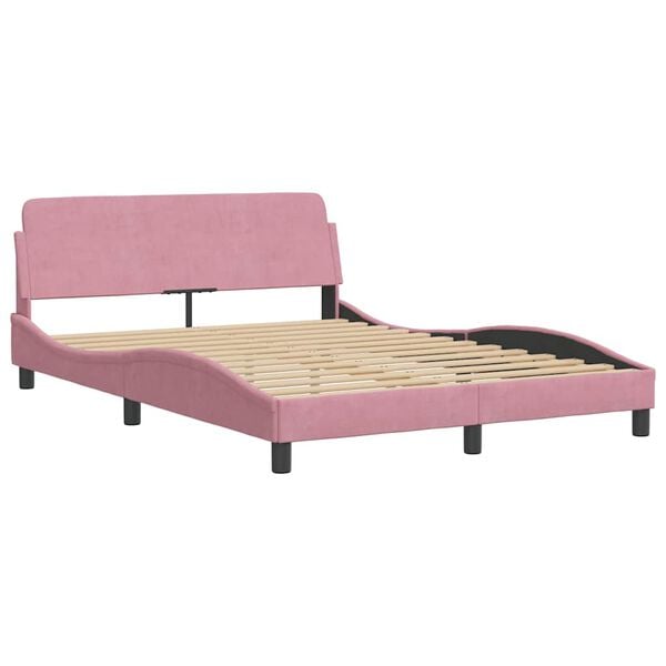 vidaXL Bed Frame with Headboard "Dover" Pink 140x200 cm Velvet