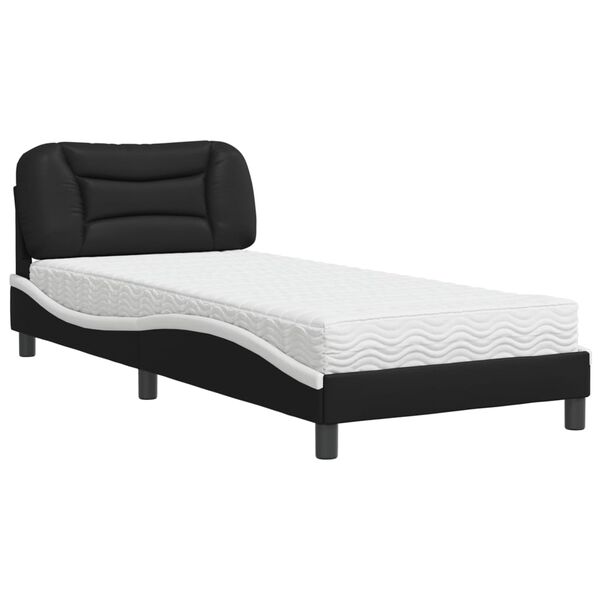 vidaXL Bed with Mattress "Hvar" Black and White 90x200 cm Faux Leather