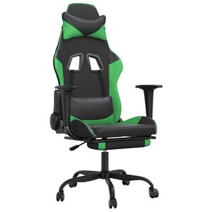 vidaXL Gamingstol med massage och fotst&ouml;d svart och gr&ouml;n konstl&auml;der