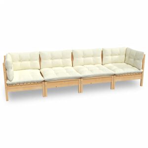 vidaXL Loungegrupp med gr&auml;ddvita dynor 4 delar massiv furu