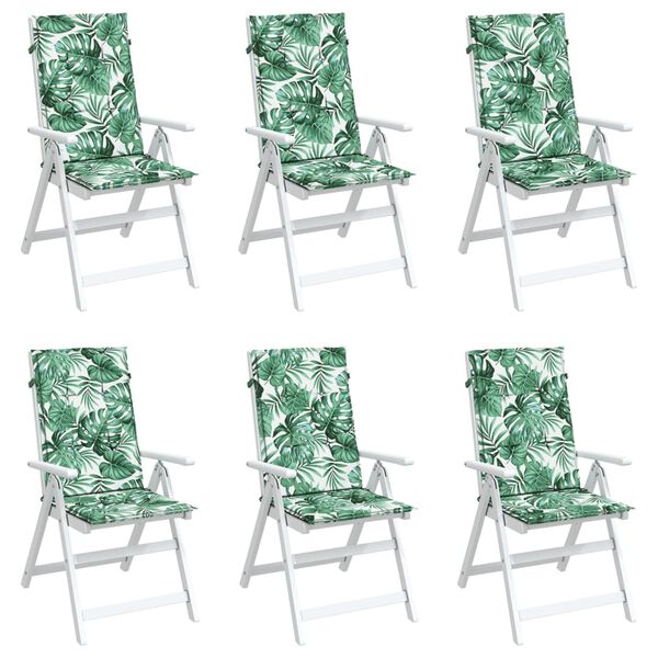 vidaXL Stolsdynor f&ouml;r stolar med h&ouml;g rygg 6 st bladm&ouml;nster tyg