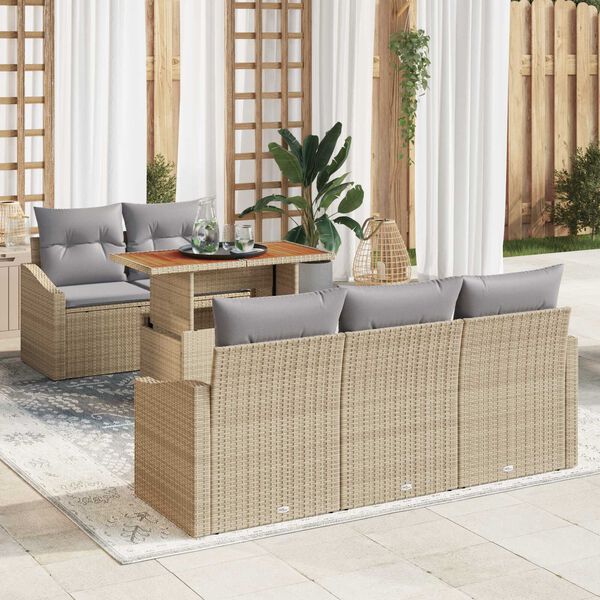 vidaXL Tr&auml;dg&aring;rdsoffset med lagring 6 pcs Beige Poly rattan