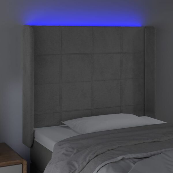 vidaXL S&auml;nggavel LED ljusgr&aring; 103x16x118/128 cm sammet