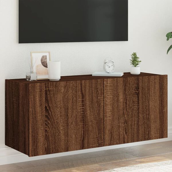 vidaXL V&auml;ggmonterad tv-b&auml;nk LED brun ek 100x35x41 cm