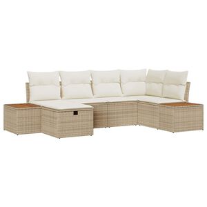 vidaXL Tr&auml;dg&aring;rdsoffset med kudde 6 pcs Beige Poly rattan