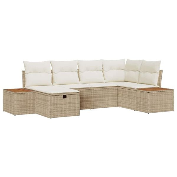 vidaXL Tr&auml;dg&aring;rdsoffset med kudde 6 pcs Beige Poly rattan