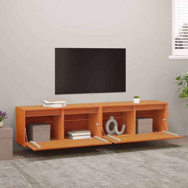 vidaXL V&auml;ggsk&aring;p med hylla 2 pcs Vaxbrun 80 x 30 x 35 cm Massiv furu