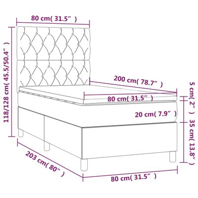 vidaXL Ramsäng med madrass ljusgrå 80x200 cm sammet