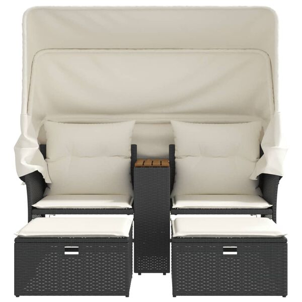 vidaXL Trädgårdssoffa 2-sits med tak och pallar svart konstrotting