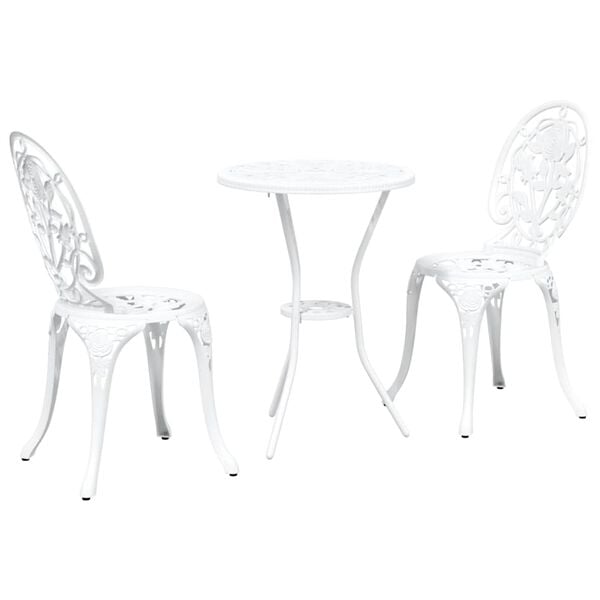 vidaXL Tr&auml;dg&aring;rds Bistro Set 3 pcs Vit Aluminium