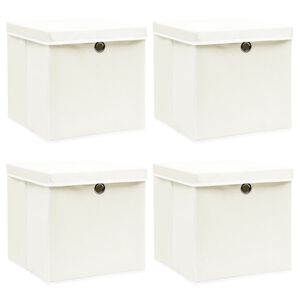 vidaXL F&ouml;rvaringsl&aring;dor med lock 4 st vit 32x32x32 cm tyg