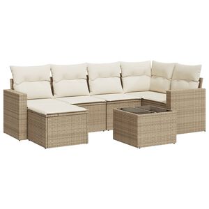 vidaXL Matgrupp f&ouml;r tr&auml;dg&aring;rden med dynor 7 delar beige konstrotting