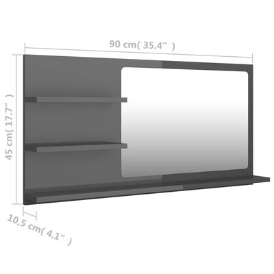 vidaXL Badrumsspegel grå högglans 90x10,5x45 cm spånskiva