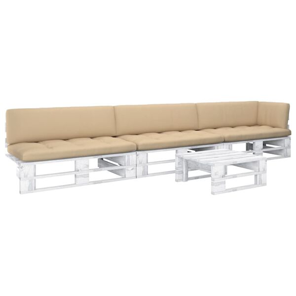 vidaXL Pallsoffgrupp med dynor 4 delar vit impregnerad furu