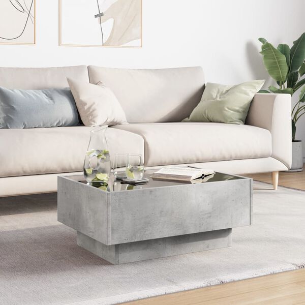 vidaXL Soffbord med LEDs betonggr&aring; 70x50x30 cm konstruerat tr&auml;