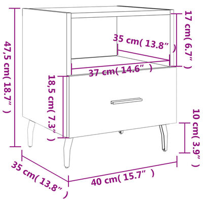 vidaXL Sängbord vit högglans 40x35x47,5 cm konstruerat trä