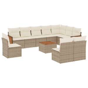 vidaXL Loungegrupp f&ouml;r tr&auml;dg&aring;rden m. dynor 11 delar beige konstrotting