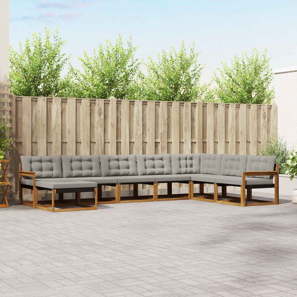 vidaXL Utomhussoffset 8 pcs Naturlig och Ljus Gr&aring; Massivt Akaciatr&auml;