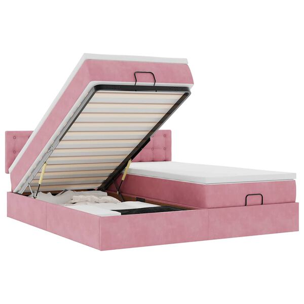 vidaXL Ottoman s&auml;ngram med madrasser rosa 200x200 cm sammet