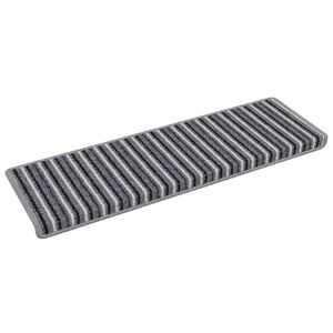 vidaXL Sj&auml;lvh&auml;ftande trappmattor Randig 15 pcs Gr&aring; 65 x 21 x 4 cm