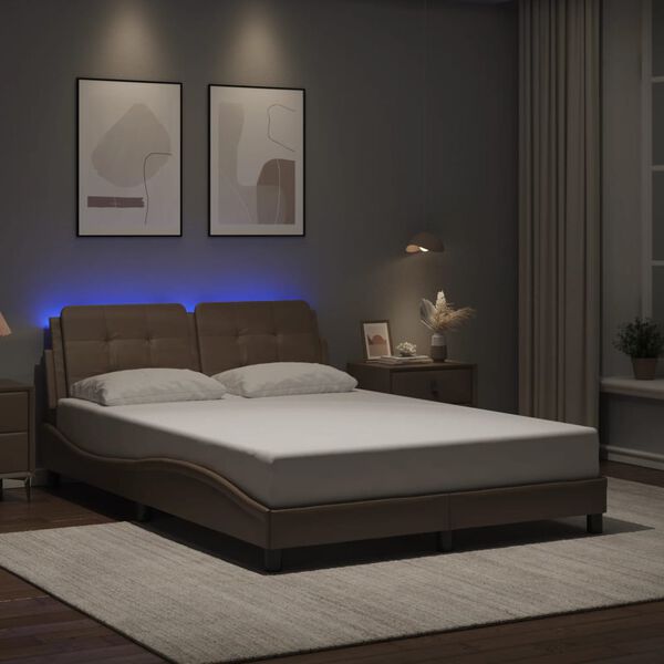 vidaXL Bed Frame with LED without Mattress "Zadar" Cappuccino 140x190 cm