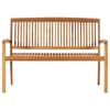vidaXL Stapelbar tr&auml;dg&aring;rdsb&auml;nk med dyna 128,5 cm massiv teak