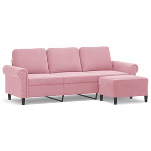 vidaXL 3-sitssoffa med fotpall rosa 180 cm sammet