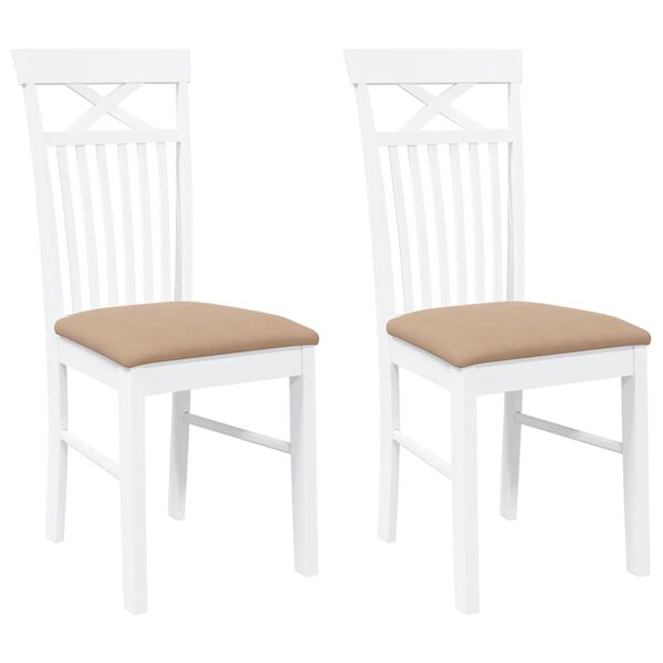 vidaXL Matstolar med dynor 2 st, vit, massivt trä, gummi