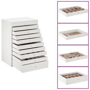 vidaXL Smyckeskrin 10-lagers med klockh&aring;llare vit 29x20,5x40,5 cm