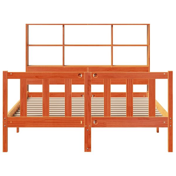 vidaXL Säng med bokhylla utan madrass vaxbrun 120x200 cm massiv furu