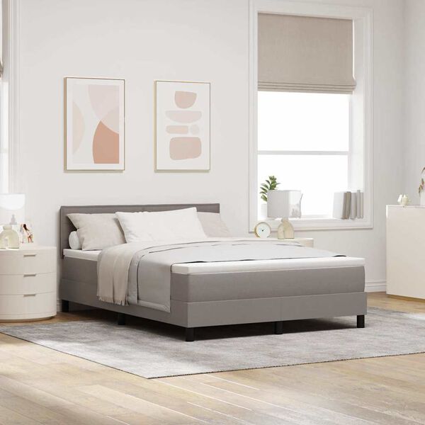 vidaXL B&auml;ddfj&auml;der med madrass med led Taupe 160 x 200 cm tyg