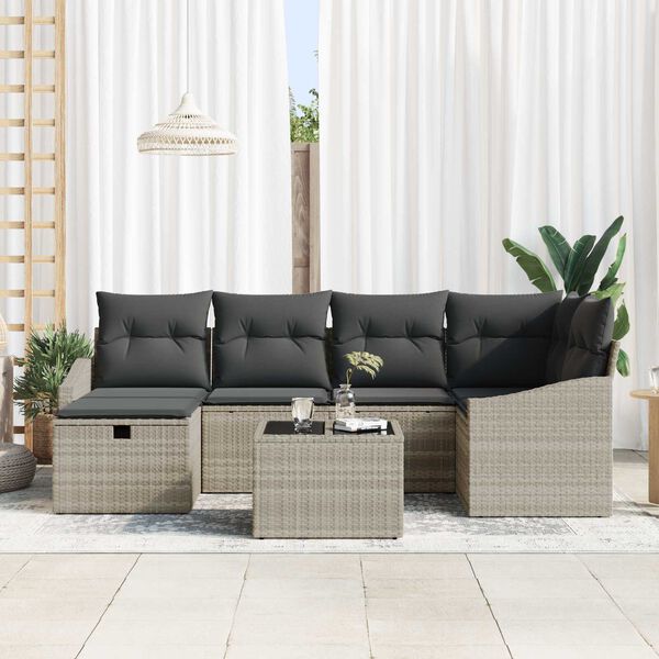 vidaXL Tr&auml;dg&aring;rdsoffset 7 pcs Ljusgr&aring; 55 x 62 x 69 cm Poly rattan